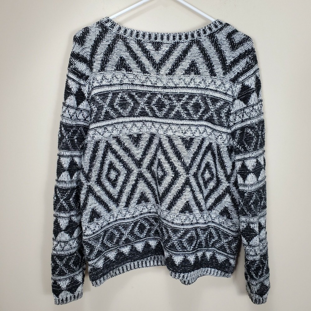 Lucky Brand Gray Black Geometric Long sleeve knit XOXO sweater XL pullover cotto - Picture 3 of 8